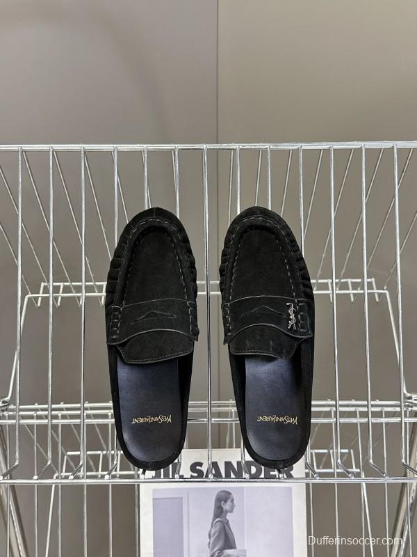2025 Women Yves Saint Laurent Black Suede Loafers KFY00330