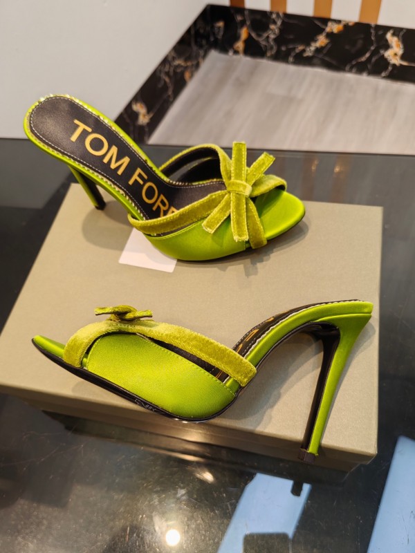 2025 Women TOM FORD Green Velvet High Heel Mules KFY00290