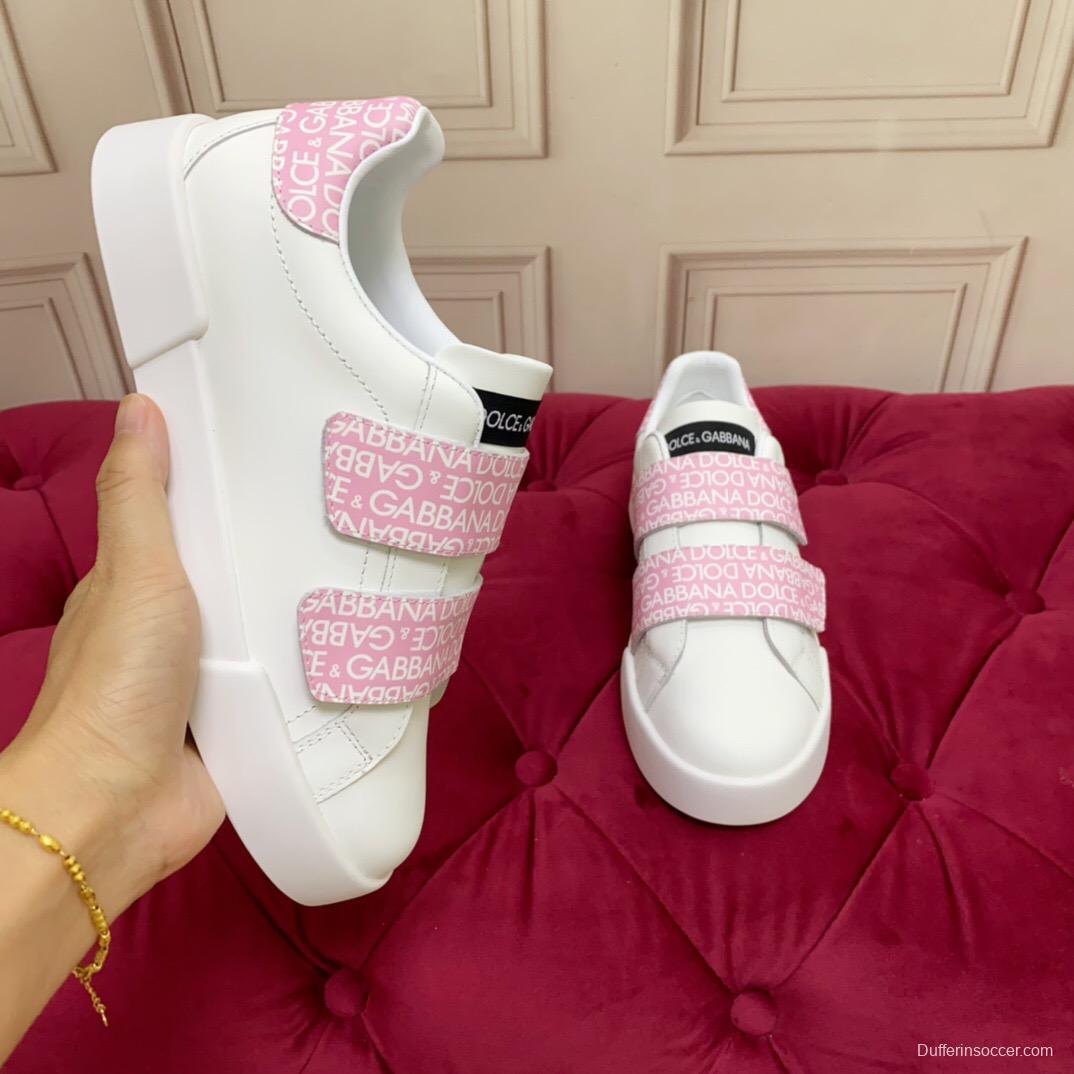 2025 Women Dolce & Gabbana White Pink Leather Sneakers LY00300