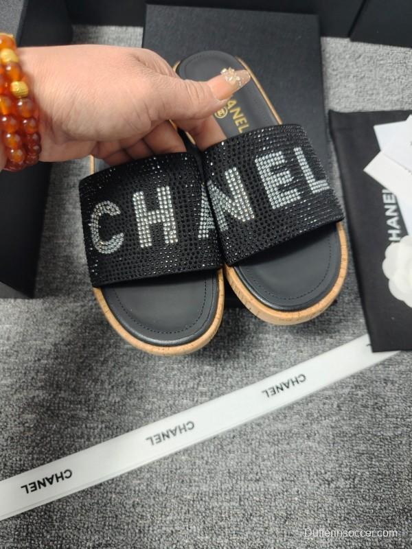 2025 Slippers Chanel Black Fabric Women Slippers