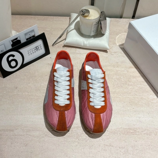 2025 Unisex Maison Margiela Pink Orange Nylon Suede Leather Sneakers Vintage Effect