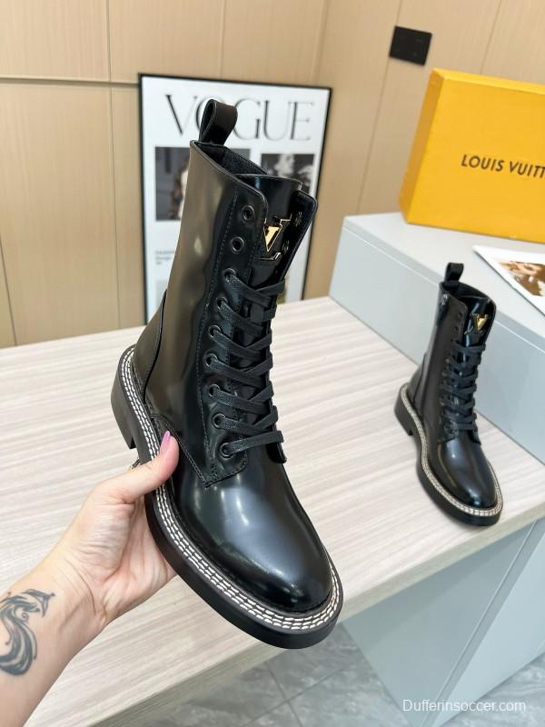 2024 Women Louis Vuitton Black Calfskin Leather Boots MJ00370