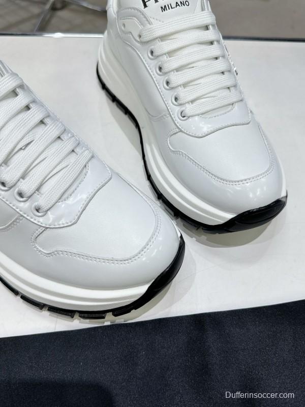 2025 Women Prada White Leather Sneakers KFY00310