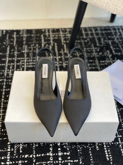 2025 Women Toteme Black Fabric Slingback Pointed Toe Heels