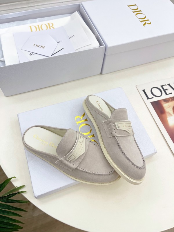 2025 Women Dior Beige Suede Mule Loafers Vintage Style Handmade LY00360(F)