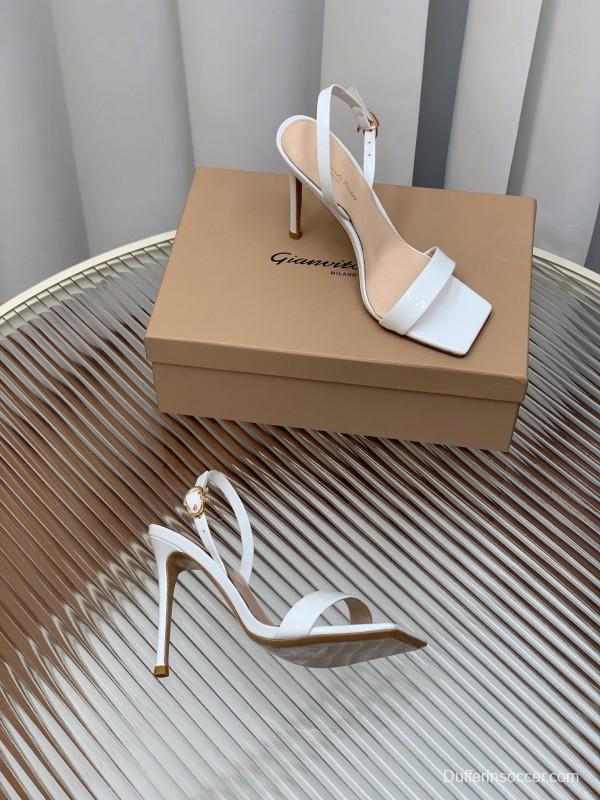 2025 Women Gianvito Rossi White Leather High Heel Slingback Sandals