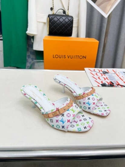 2025 Women Louis Vuitton Multicolor Leather Heeled Mule LY00260