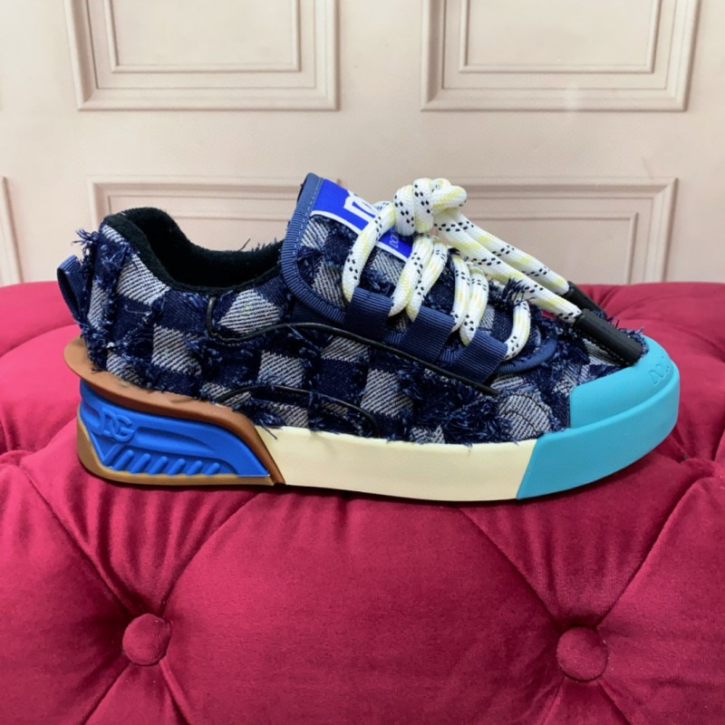 2024 Unisex Dolce & Gabbana Blue Black Canvas Leather Sneakers