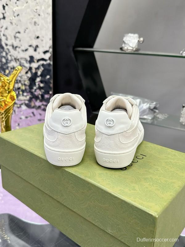 2024 Unisex Gucci White Leather Suede Sneakers MJ00310