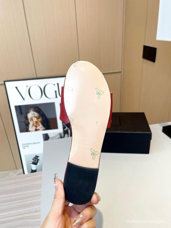 2025 Women Yves Saint Laurent Red Leather Slippers LY00180
