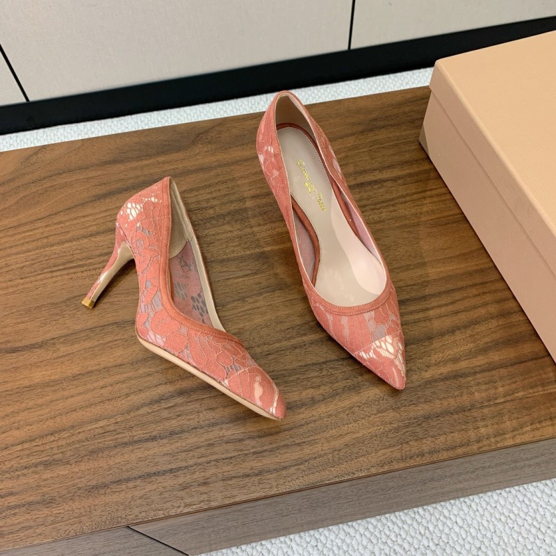 2025 Women Gianvito Rossi Pink Lace Leather Pumps