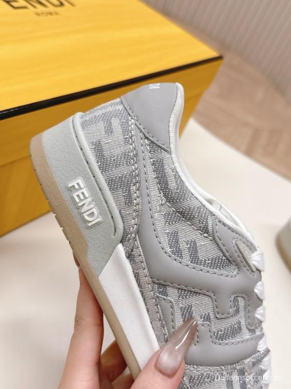 2025 Unisex Fendi Gray White Leather Fabric Plimsolls FF Retro LY00350(F)/LY00360(M)
