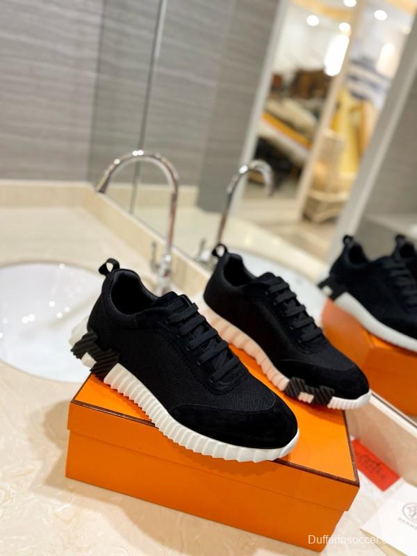 2024 Unisex Hermès black white fabric Suede sneakers