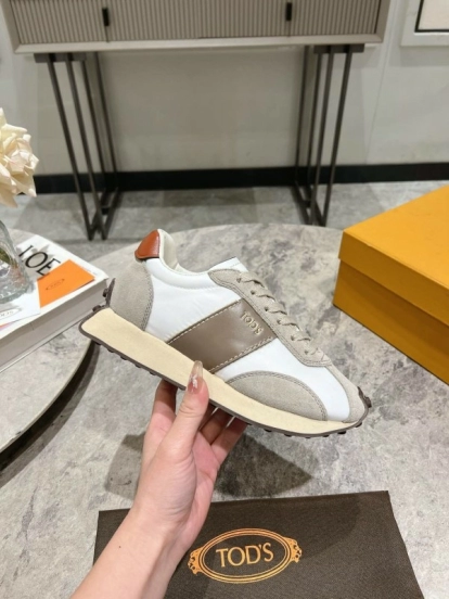 2025 Women TOD'S White Beige Suede Nylon Sneaker KFY00330