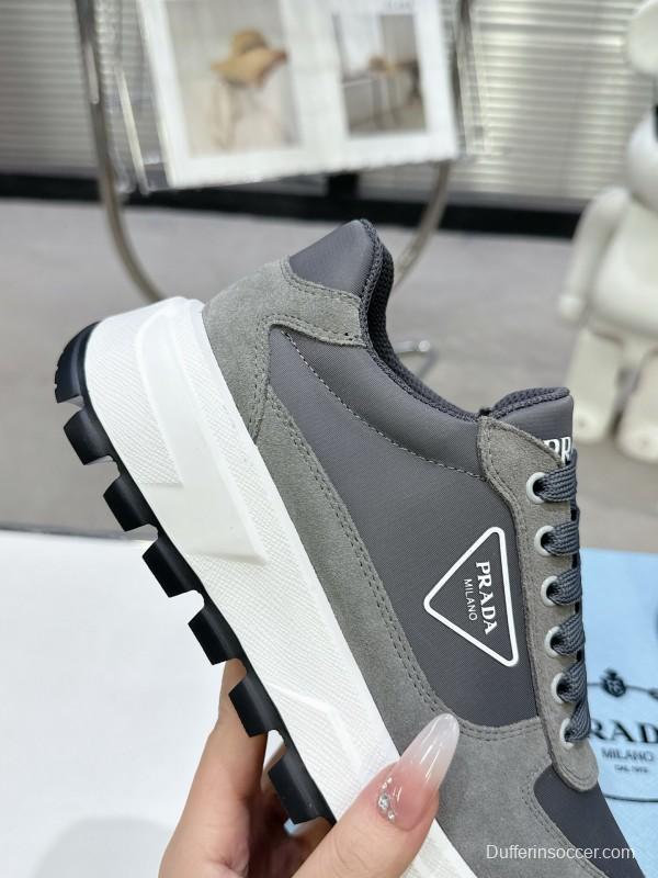2025 Unisex Prada Grey Suede Leather Sneakers KFY00310