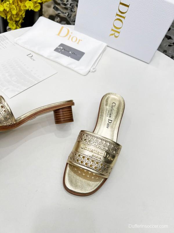 2025 Women Dior Gold Leather Slides