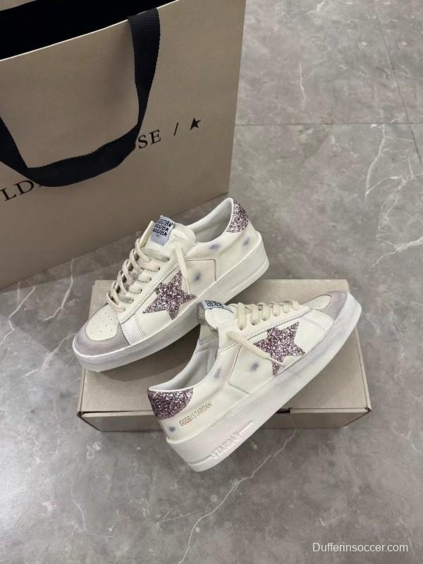 2024 Unisex GGDB White Pink Glitter Leather Suede Low Top Sneakers