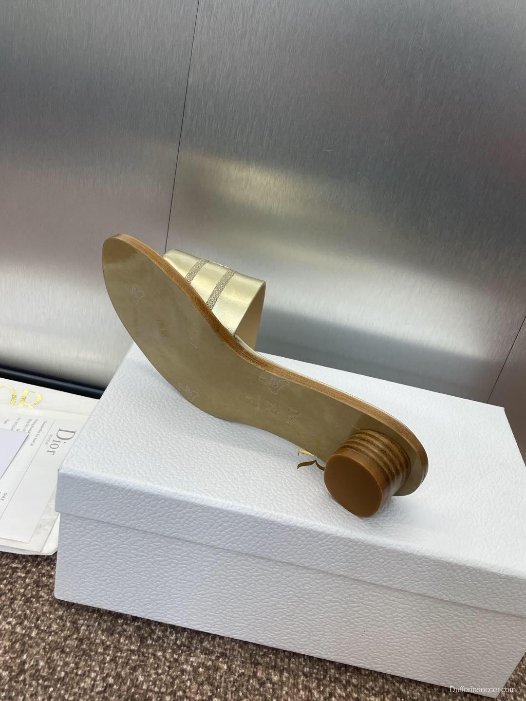 2025 Women Dior Gold Leather Slippers CHRISTIAN DIOR PARIS