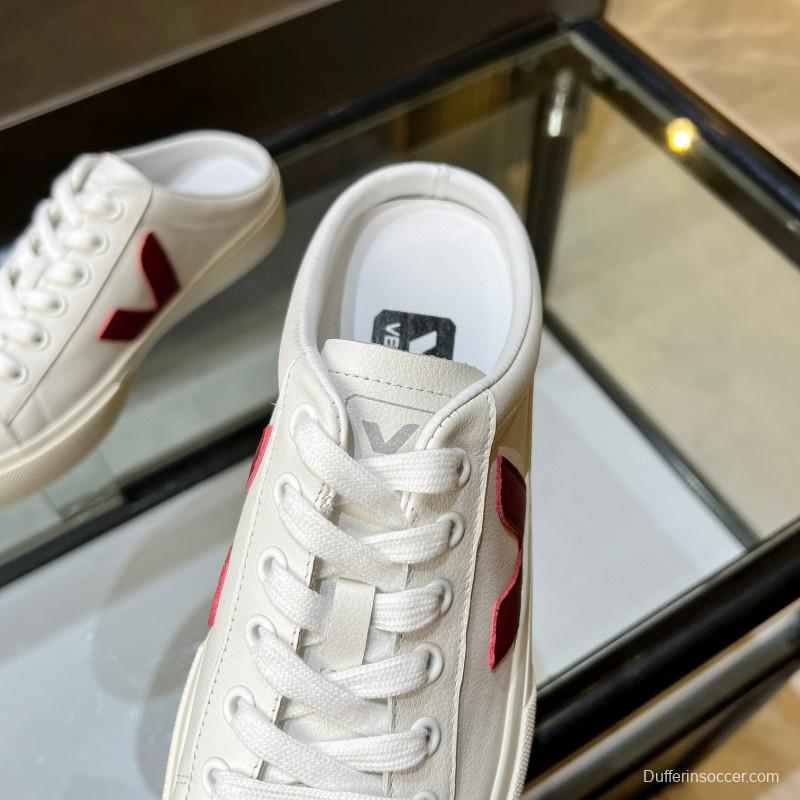 2025 Women VEJA White Burgundy Canvas Leather Slip-On Sneakers