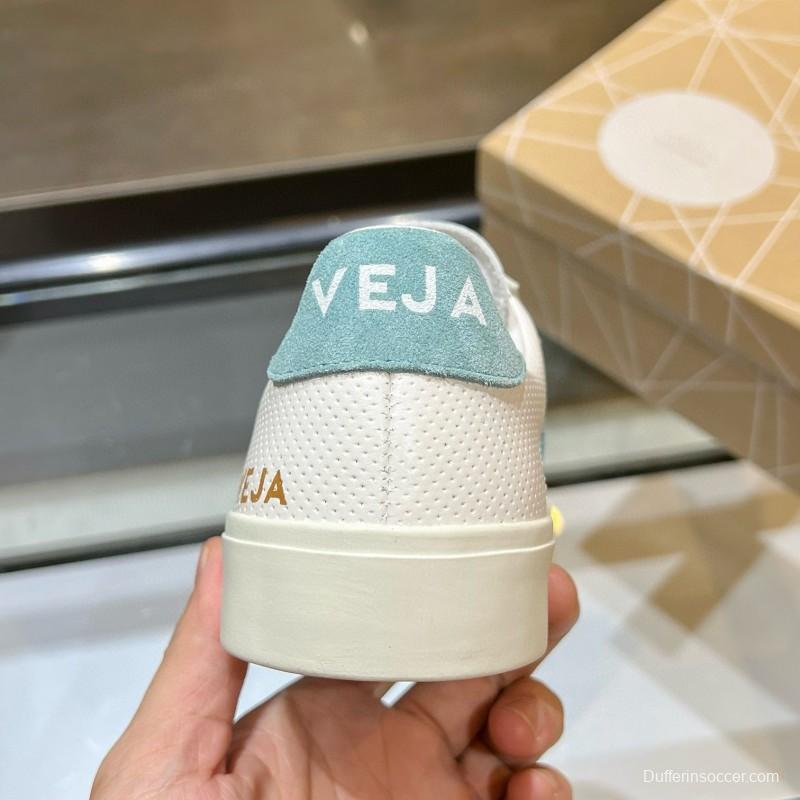 2025 Unisex VEJA White Light Blue Leather Canvas Vulcanized Sneakers MJ00240