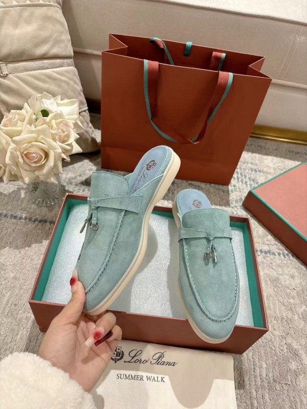 2025 Women LP Mint Green Suede Loafers LY00430F