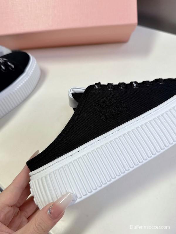 2025 Women Miu Miu Black Canvas Sneakers LY