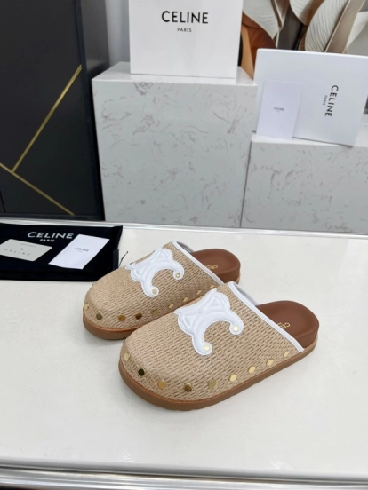 2025 CELINE Beige Leather Slippers LY00241