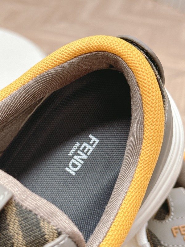 2025 Women Fendi White Grey Yellow Leather Mesh Sneakers