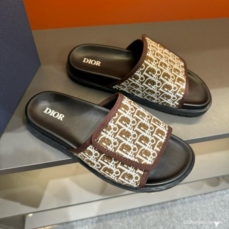 2024 Dior brown beige fabric leather Slippers MJ00180