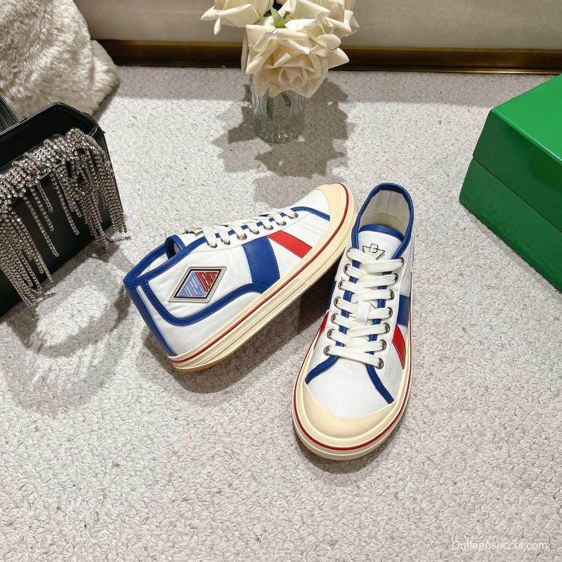 2025 Unisex Bottega Veneta White Blue Red Canvas Lambskin Sneakers Hand Painted LY00