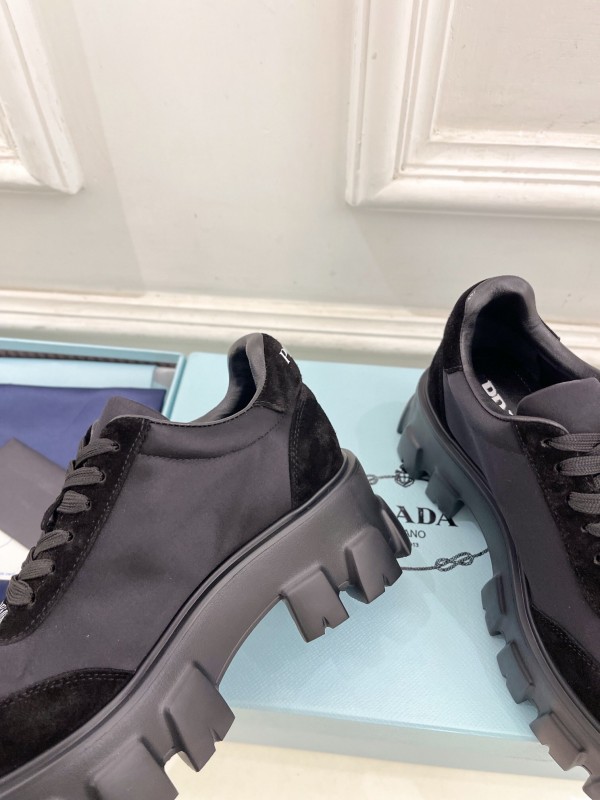 2025 Unisex Prada Black Suede Leather Sneakers KFY00310(F)/KFY00330(M)