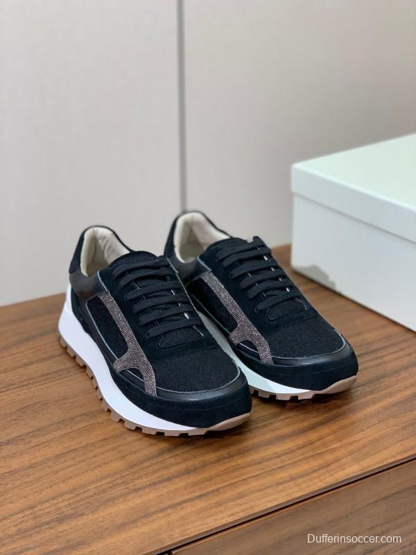 2025 Unisex Brunello Cucinelli Black Brown Suede Leather Sneakers LY