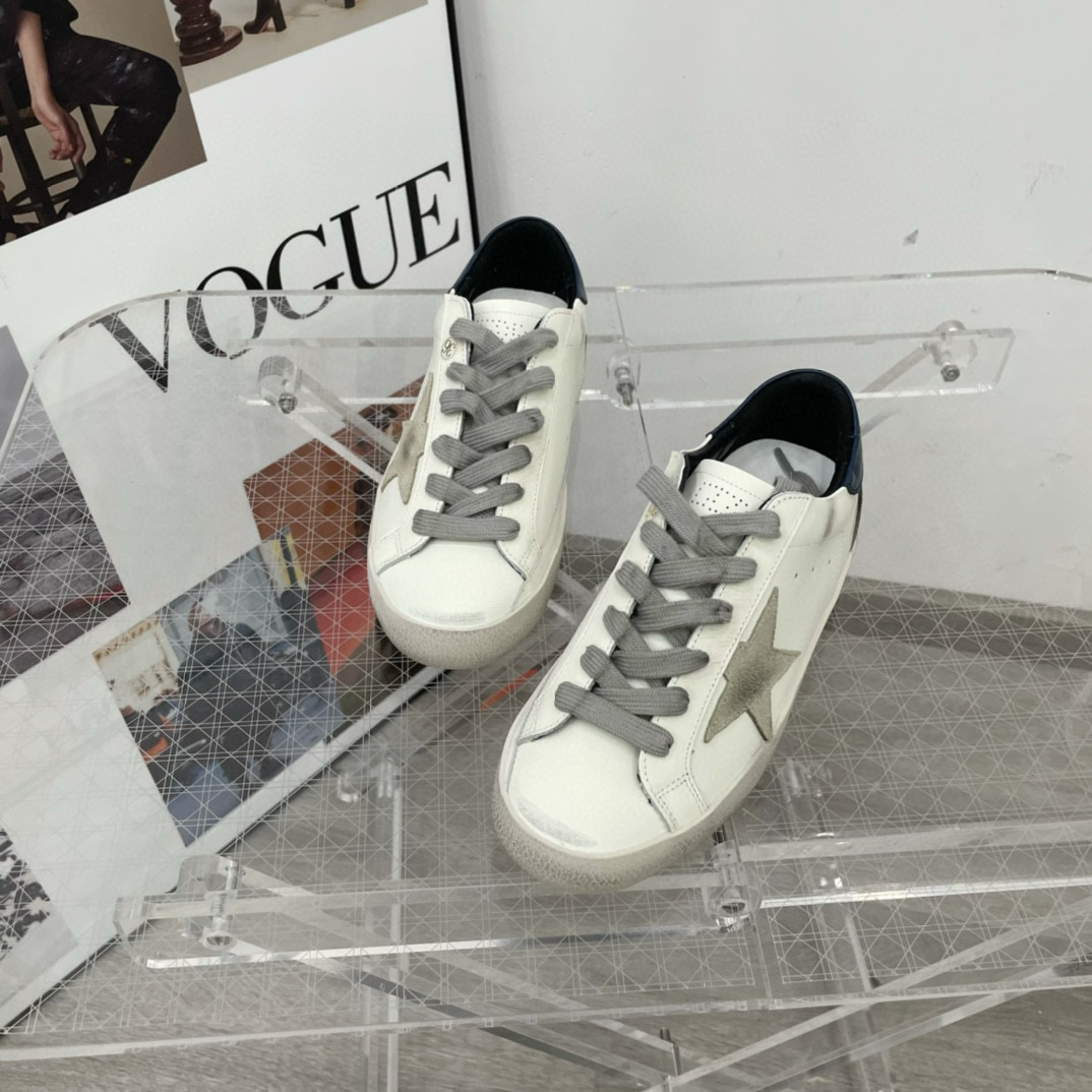 2025 Unisex GGDB White Grey Navy Leather Sneakers