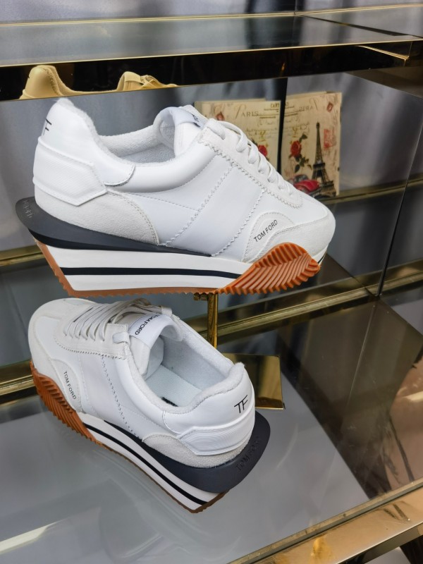2025 Unisex TOM FORD White Leather Suede Sneakers LY00360(F)/LY00370(M)