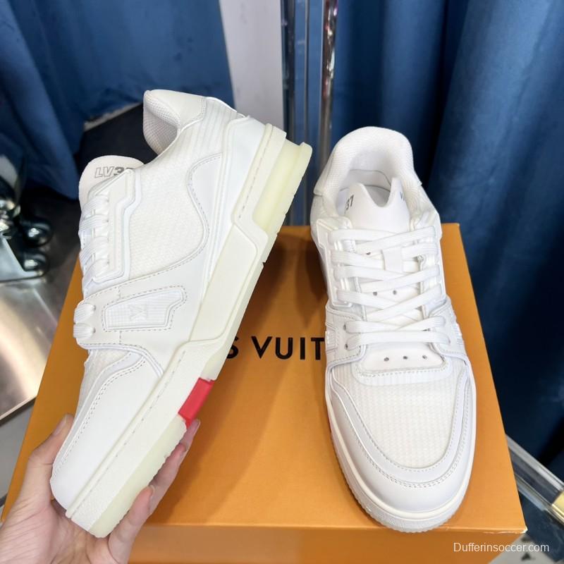2025 Unisex Louis Vuitton White Calf Leather Mesh Trainer TPU Plimsolls Goodyear Welt