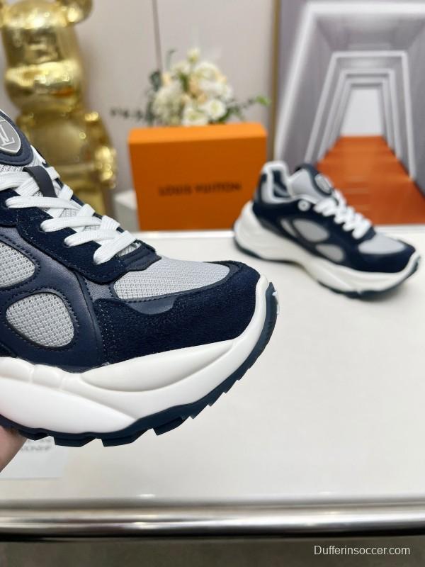 2025 Unisex Louis Vuitton Black White Blue Leather Tech Fabric Sneakers Monogram LY00340