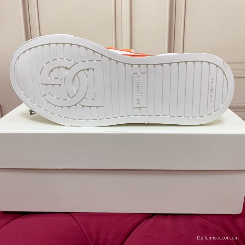 2025 Unisex Dolce & Gabbana Orange White Mesh Leather Sneakers