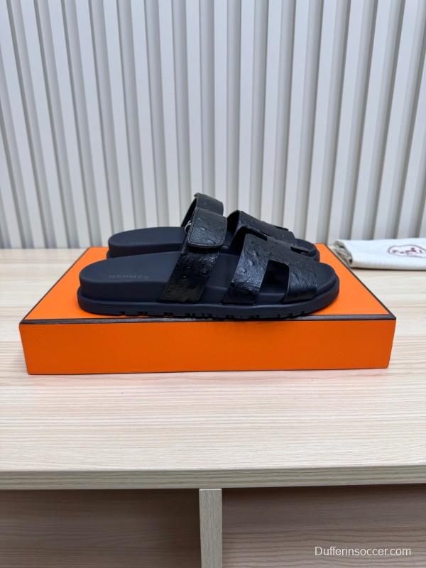 2025 Slippers Hermès Black Leather Slippers