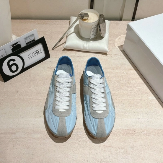 2025 Unisex Maison Margiela Light Blue Grey Nylon Suede Sneakers Vintage Effect