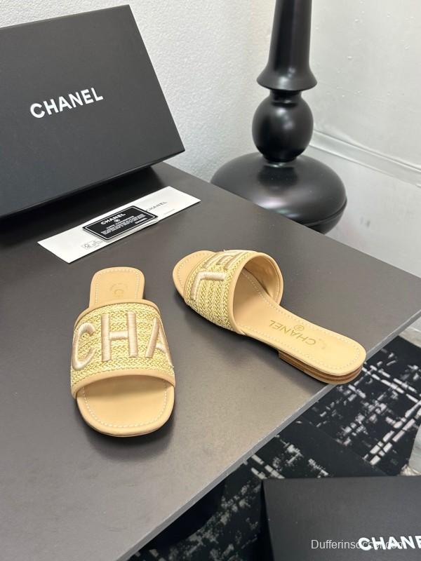 2025 Women Chanel Beige Fabric Sandals