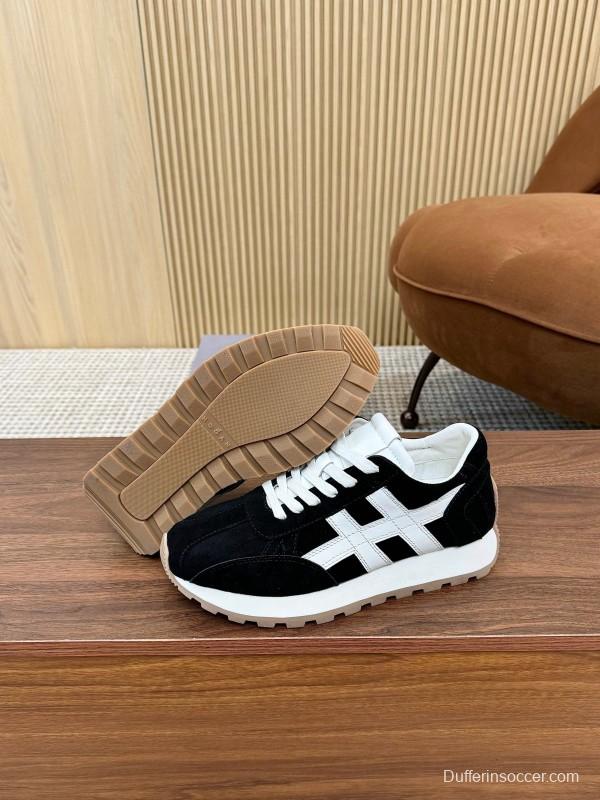 2025 Unisex HOGAN Black White Suede Leather Sneakers