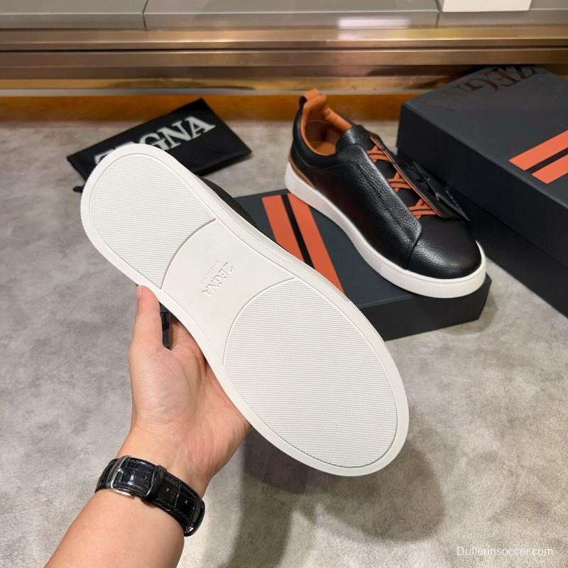 2024 Men Ermenegildo Zegna Black Brown Leather Sneakers MJ00280