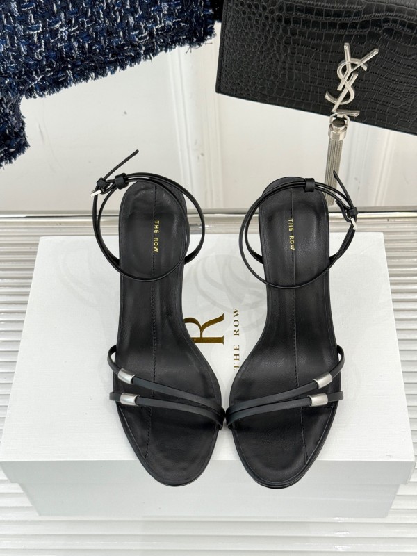 2025 Women Yves Saint Laurent Black Leather High Heel Sandals KFY00270