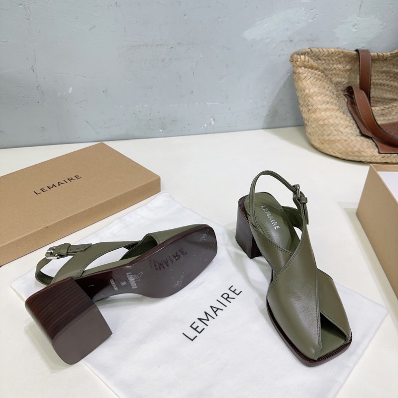 2025 Women Lemaire Green Leather Heeled Sandals KFY00310
