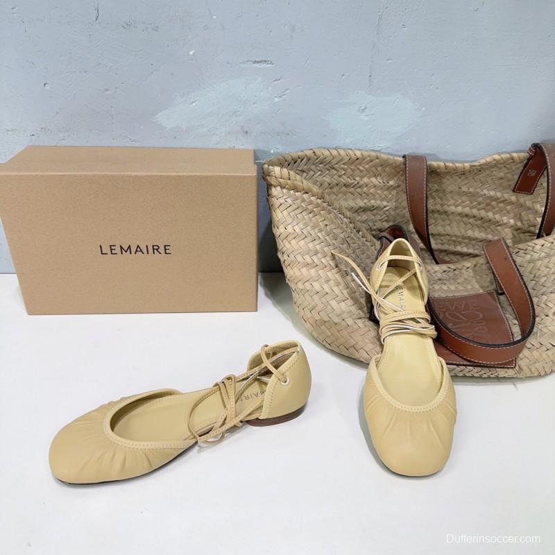 2025 Women LEMAIRE Light Yellow Lambskin Mary Jane Lace-up KFY00300