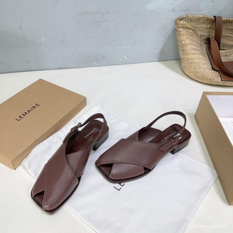 2025 Women Lemaire Brown Leather Sandals KFY00310