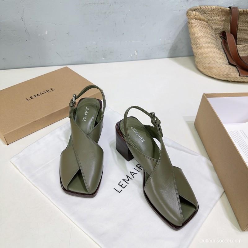 2025 Women Lemaire Green Leather Heeled Sandals KFY00310