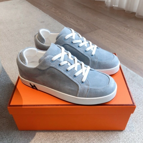 2025 Unisex Hermès Blue Grey Suede Leather Sneakers AS00380