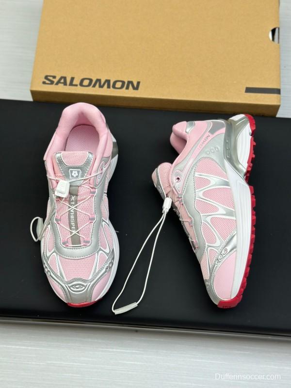 2025 Women SALOMON Pink White Leather Mesh Sneakers KFY00320