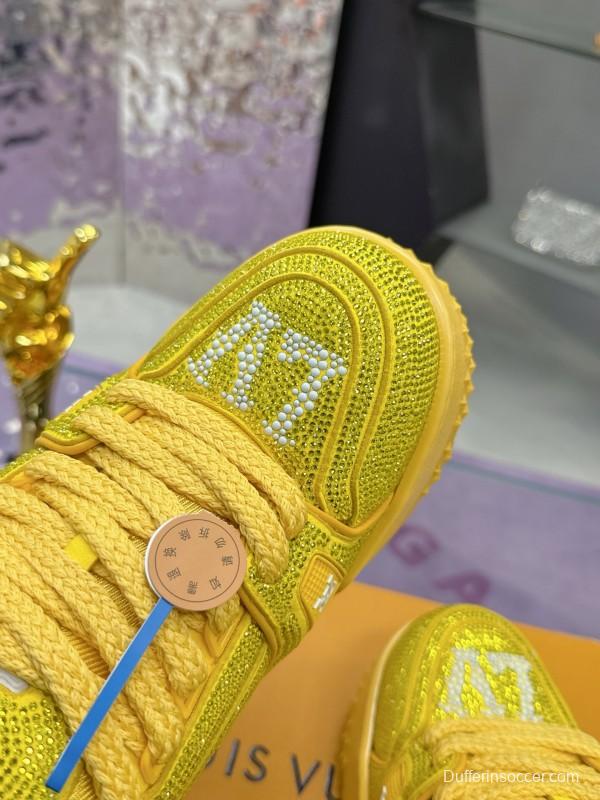 2025 Unisex Louis Vuitton Yellow Crystal Mesh Plimsolls Bing Bing AS00420